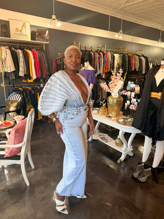 Akira Accordion Denim Jumpsuit