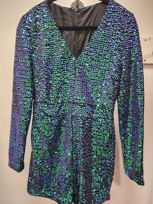 Night Life Iridescent Sequin Romper Lg