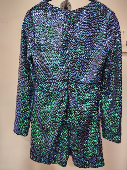 Night Life Iridescent Sequin Romper Lg