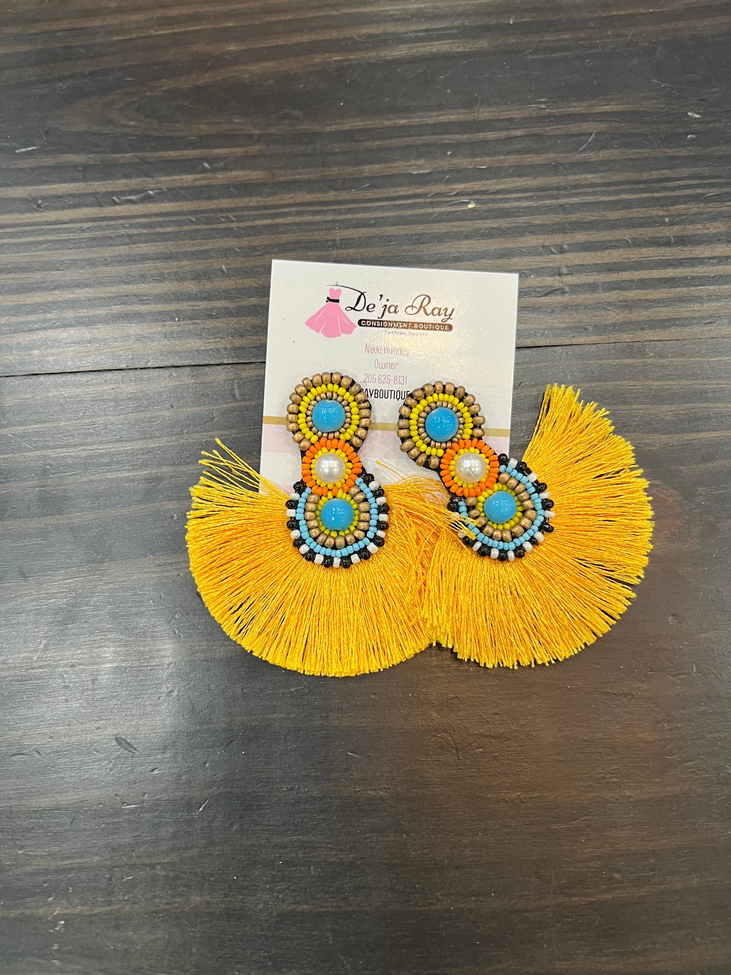 Mustard beaded fringe earrings