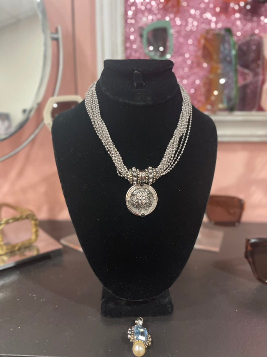 Silver Multi Strand Necklace w/ two interchangeable pendants