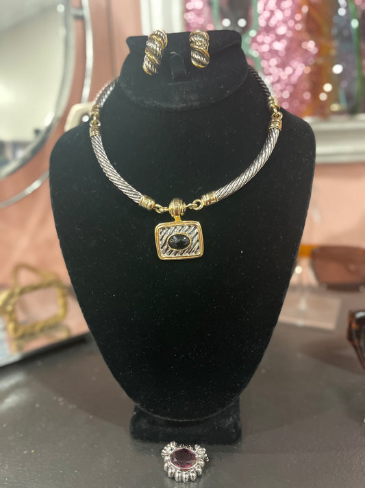 Silver and Gold Interchangeable Pendant w/ Clipon earrings