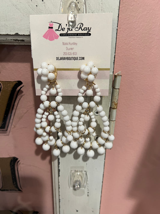 White beaded dangle earrings