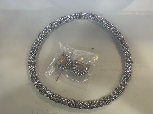 Silver Circular Etched Necklace w/ Clipon earrings