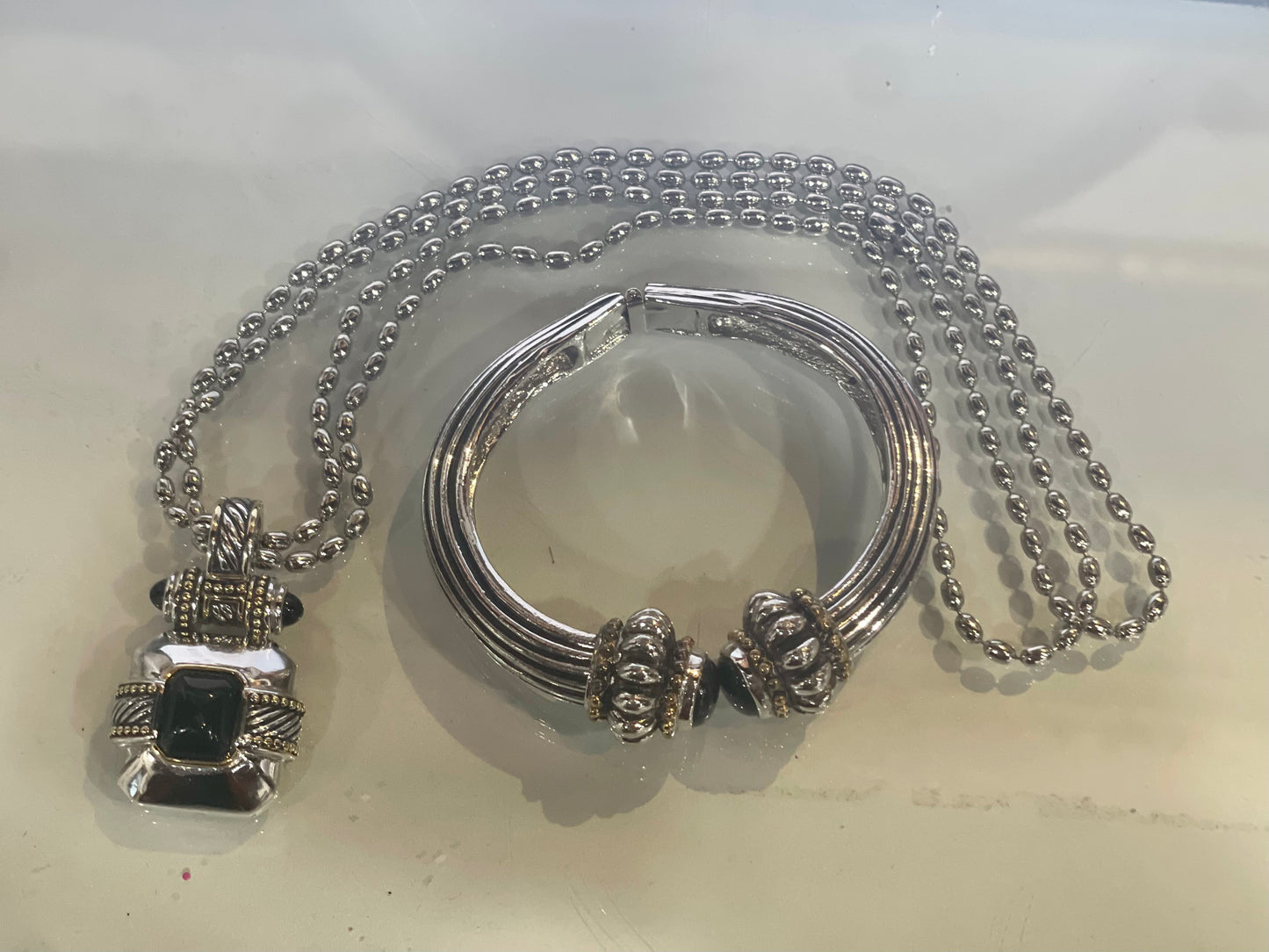 Silver Ball Chain w/Pendant and Bracelet