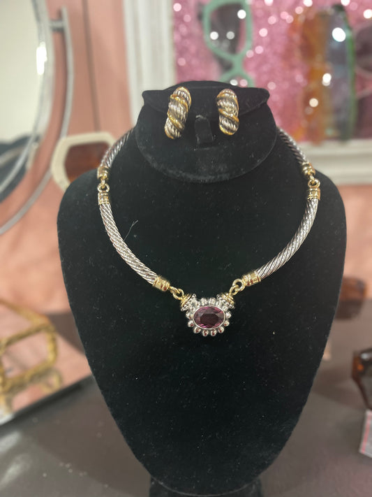 Silver and Gold Interchangeable Pendant w/ Clipon earrings