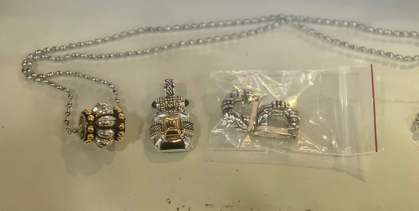 Silver Ball Chain w/ Two Pendants and Clip ons