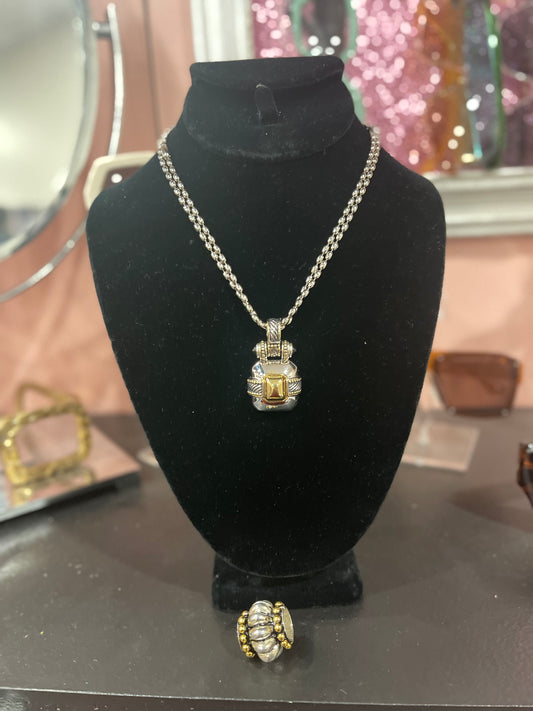 Silver Ball Chain w/ Two Pendants and Clip ons