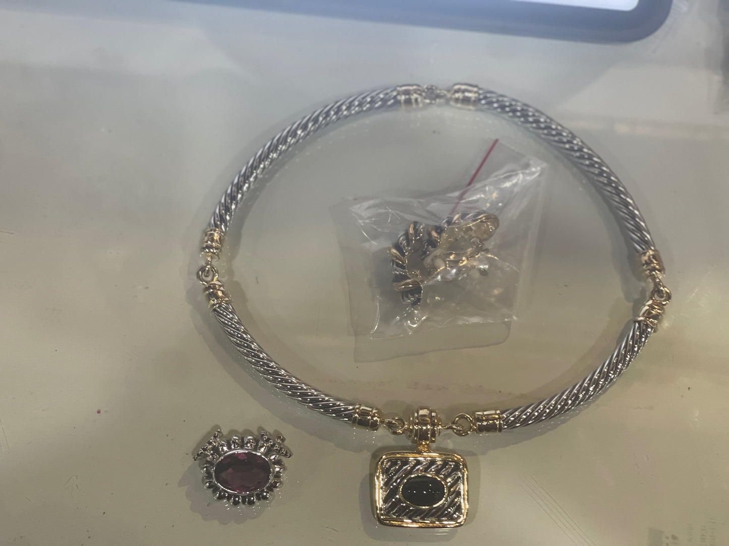 Silver and Gold Interchangeable Pendant w/ Clipon earrings